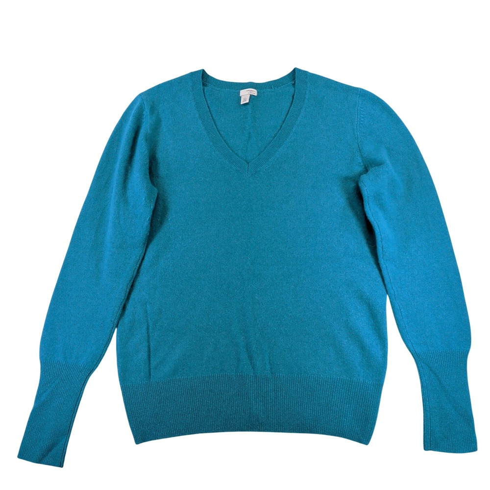 Halogen Womens 100% Cashmere V-Neck Sweater Teal Blue Size Large Cozy Winter